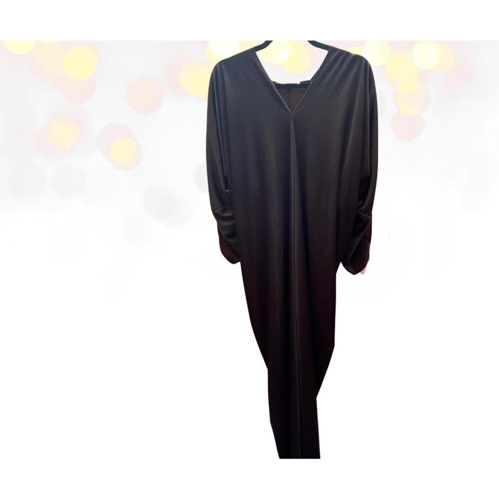 Halston IV vintage 70's long black Jersey V-neck Caftan Dress w batwing sleeves